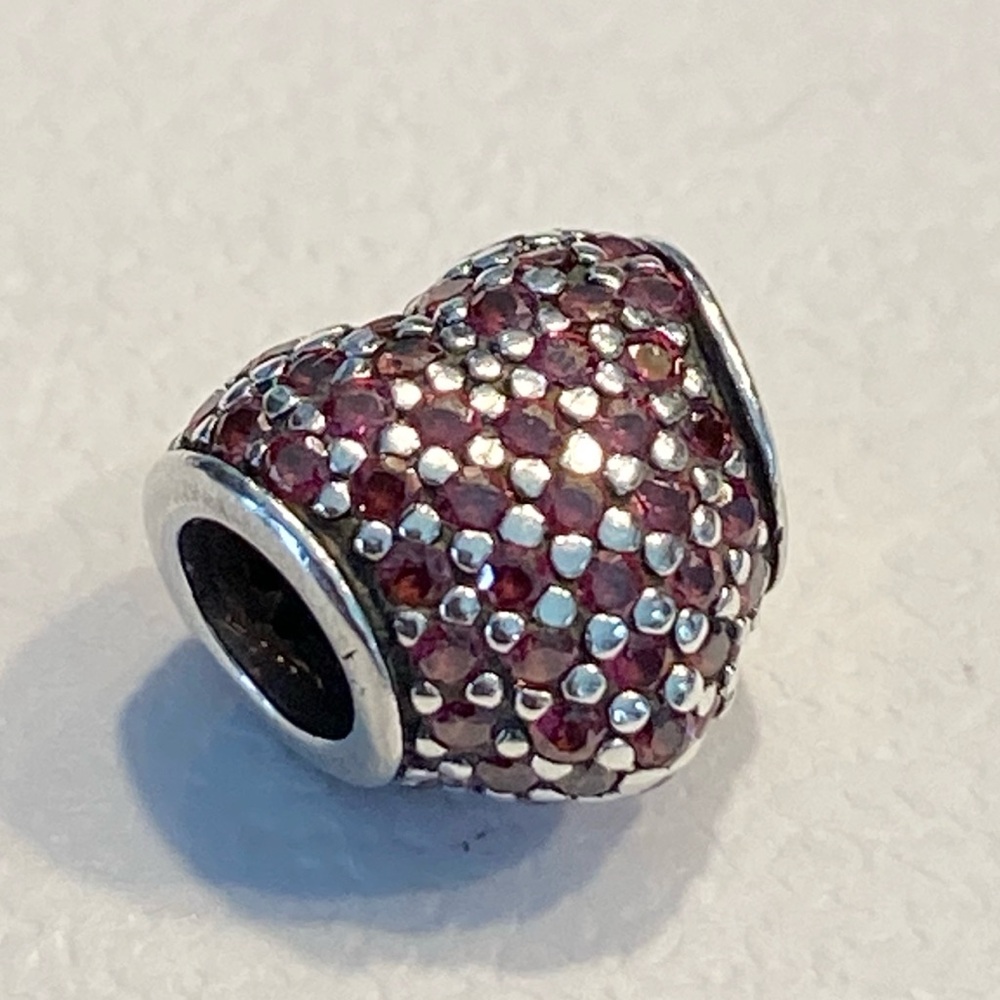Authentic Pandora Sterling Silver Red Pave Heart Charm ~ Retired